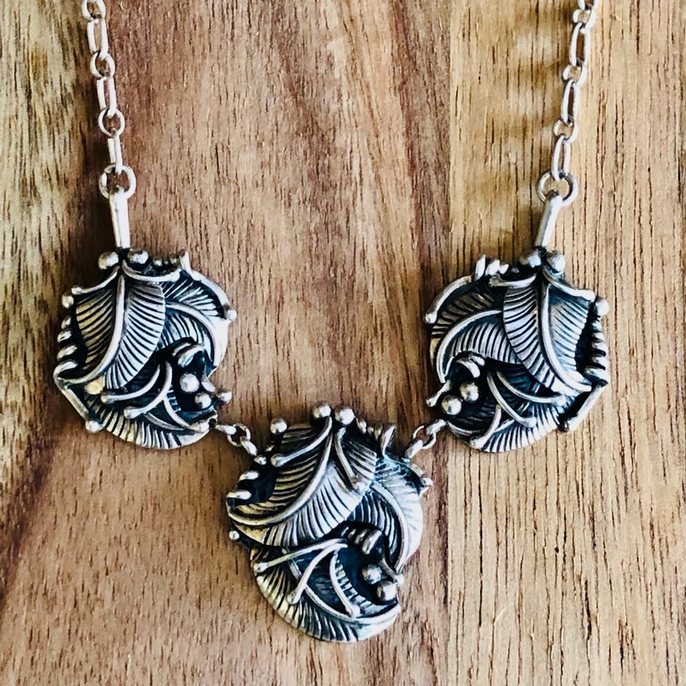 Navajo Sterling Three Concha Necklace Vintage